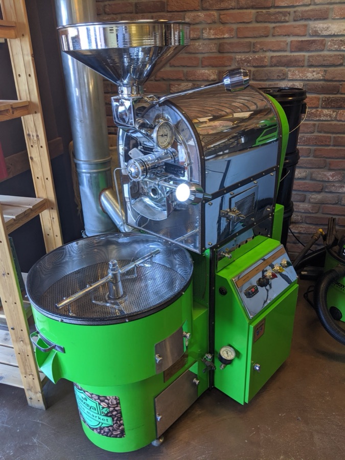 Savaya's green coffee roaster in the shop, used to roast beans on site.